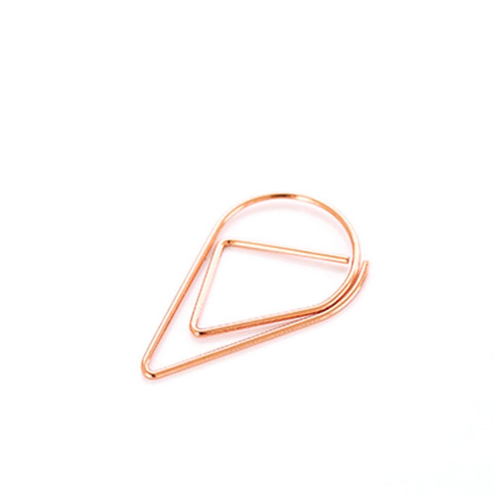 MultiBey Tear Drop Paper Clips Metal Triangular Triangle Cone Memo Bookmark Clips Black/Gold/Silver/Rose Gold/Pink/Green Lovely Office Supplies Decorations Pack of 100 (25mm, Rose Gold)