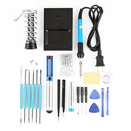 Soldering Iron Kit Electronics,DGCUS 60W Adjustable Temperature Welding Tool, 5pcs Soldering Tips, Desoldering Pump, Soldering Iron Stand, Tweezers