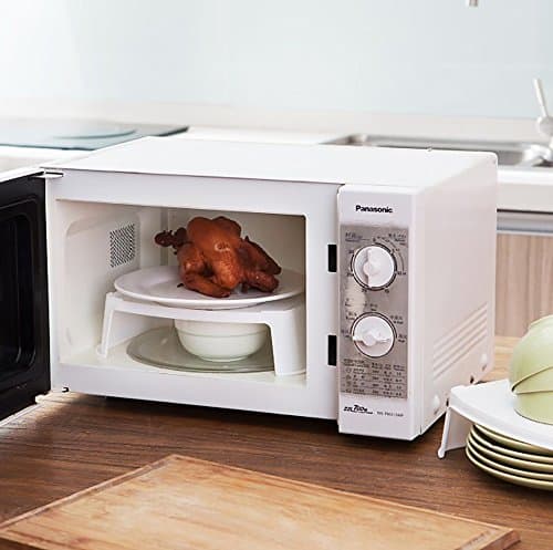 Microwave Rack Double Layer Dish Tray for Kitchen Fridge Desktop Plastic White by Zondam