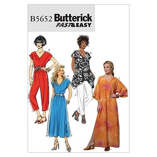 Butterick Patterns B5652 Size Y Extra-Small-Small-Medium Misses' Top, Dress, Caftan, Jumpsuit and Pants, Pack of 1, White