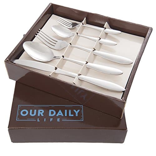 Flatware Service for 4 - 20 Pcs Silverware Set Made of Durable 18/10 Stainless Steel Polished Table Spoon, Fork, Knife, Dessert-Fork &amp; Teaspoon - Dishwasher Safe Cutlery Kitchen Utensils -Bonus E-book