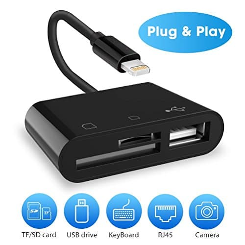 SD Card Reader, 3 in 1 Lightning to USB Camera Connection Kit Memory Card SD/TF Card Reader, Trail Game Camera SD Card Reader, Lightning to USB 2.0 Female OTG Adapter Cable for iPhone and iPad series