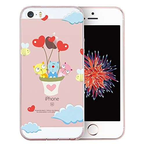 iPhone SE Case, iPhone 5S Case, iPhone 5 Case, Doramifer Childhood Series Protective Case [Anti-Slip] [Good Grip] with Aesthetic 3D Print Soft Back Cover for iPhone SE/5S/5 (Ballon Cats)