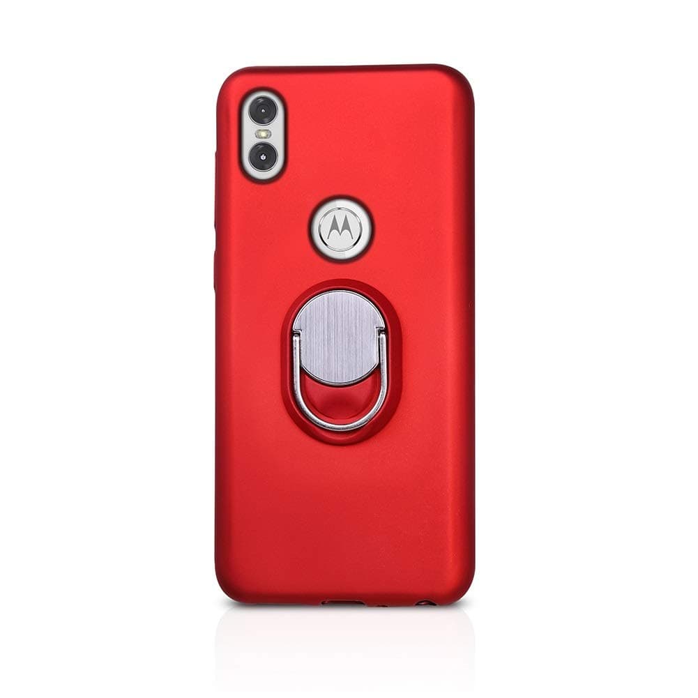 Moto P30 Note Case, Rotating Ring [ 360°Kickstand ] Soft Slim TPU [ Ultra-Thin ] Protection Cases Cover Compatible with [ Magnetic Car Mount ] for Motorola One (Red)