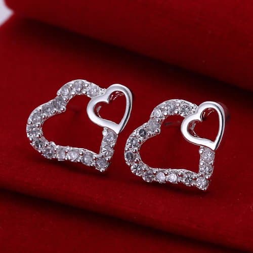 Heart Created Diamond Crystal Earring Studs