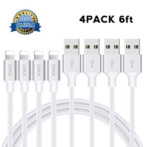 Lightning cable OIKA 4 Pack 6 FT Lightning Connector to Data Syncing Cord Compatible with and Fast Charging Cable for iPhone 8/X/5C/5S/6S/6S PLUS/7/7 / plus, iPad Air, and more(White)