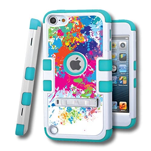 iPod touch 5 Case, CASECREATOR[TM] For Apple iPod touch 5 5G 5th GEN () -- TUFF Hybrid Rubber Hard Snap-on Case Natural Cream W/Tropical Teal-Colorful Paint
