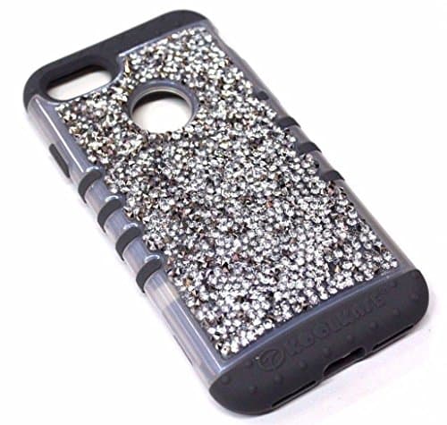 iPhone 7 Case, JV Accessories - Dual Layer High Impact Shockproof Koolkase Hybrid Rubber Protector Armor Skin Case Cover with Free Screen Film Protector (Silver Rhinestones/Frost Trim)