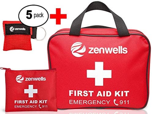 First Aid Kit Trauma Bag Bundle with 5-Pack CPR Mask Key Chain, All-Purpose Emergency Response Kit with Mini First Aid Kit - The Ultimate Travel and Camping Medical Kit. Be Prepared Anywhere You Go!