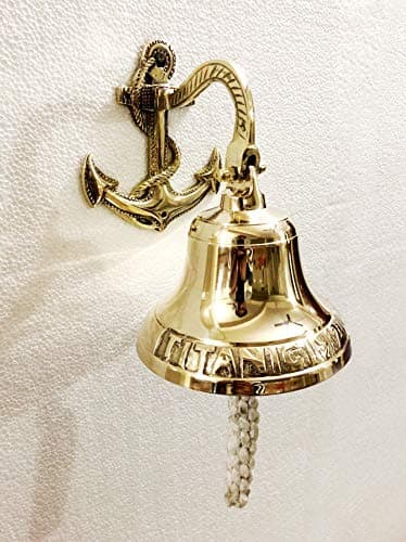 Antique Solid Brass Titanic Anchor Ship Bell Ring Home Kitchen Outdoor Indoor Door Bell 5 inches Wall Hanging