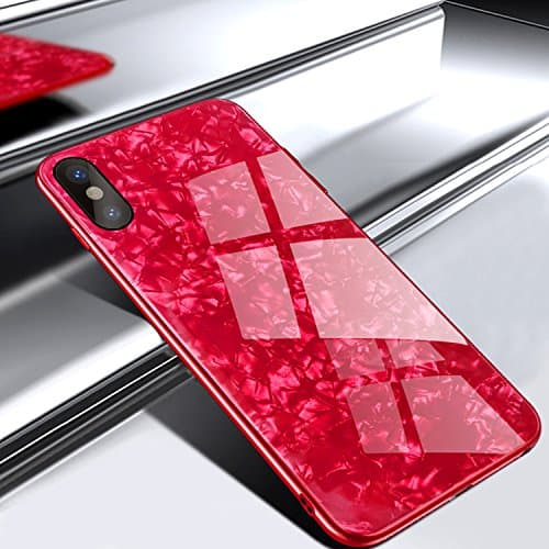 GIZEE Phone Case Compatible with iPhone Xs Max 6.5 Inch, Luxury Glitter Bling 9H Tempered Glass Back Cover Soft TPU Bumper Frame Protecive Case (Red)