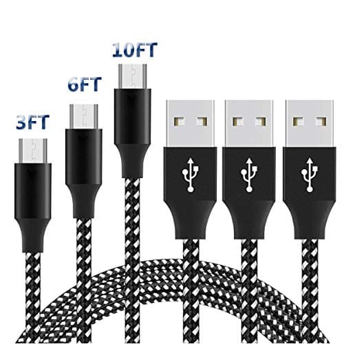 Micro USB Sync Cable, 3 pack (3ft 6ft 10ft/1m 2m 3m) High Speed Charger Cable Nylon Braided Fast Charging Data Cords with Metal Connectors Compatible with Smartphone&Tablets and More Android Devices