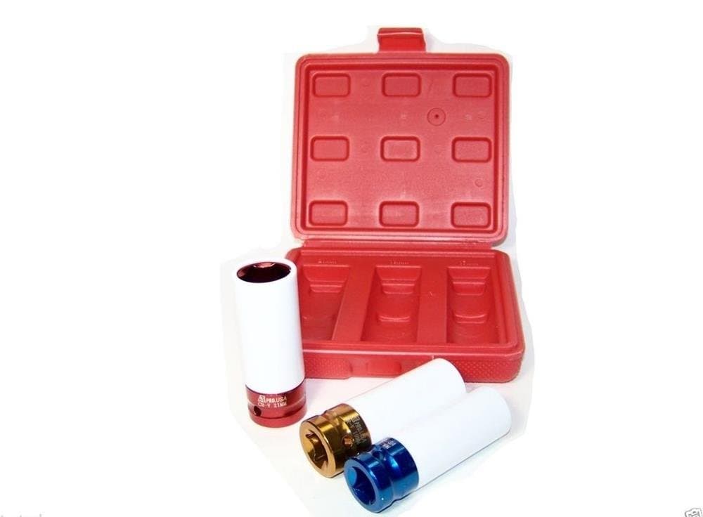 Socket Sets 3pc 1/2" Dr Color Code 17 -19 - 21mm Thin Wall Wheel Nut Deep Impact Socket Set