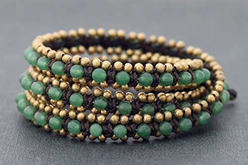 Jade Raw Brass Beaded Wrap Bracelets Cuff Ethic Boho Chic Stone Hippy