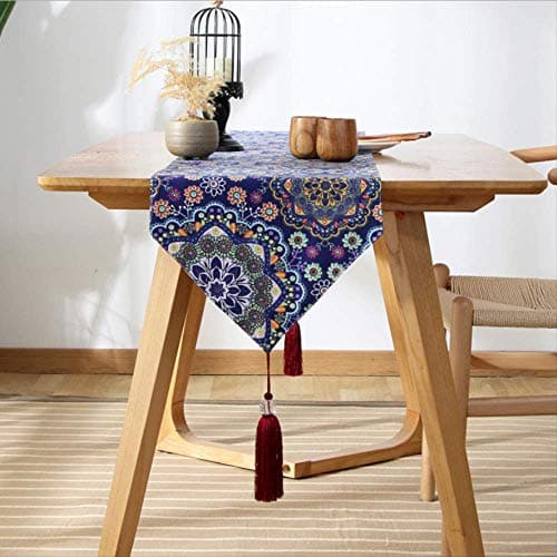 DOLOJO Table Runner Butterfly Pattern Tassel Table Coffee Table Cloth Tv Cabinet Bedside Table Cloth Cotton 33X100Cm A