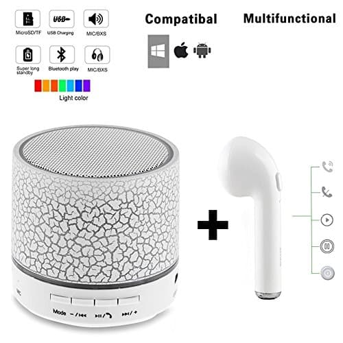 Single Bluetooth Earbud TOP TECHNOLOGY With Noise Cancelling, One Wireless Earbud+Built In Mic For Iphones/ Smartphones + Mini Bluetooth Speaker,Small speaker Colorful Led Light for Iphones/Pc/Home
