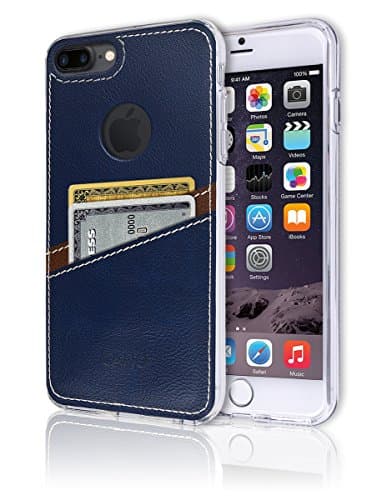 iPhone8 Plus / 7 Plus [Leather Back Cover] [Wallet Case] [2 Card Holder] Soft Slim Fit Hybrid Polyurethane TPU Flexible Bumper Slot Lightweight Shock Absorbing Protection Apple iPhone8+ / 7+ (Navy)
