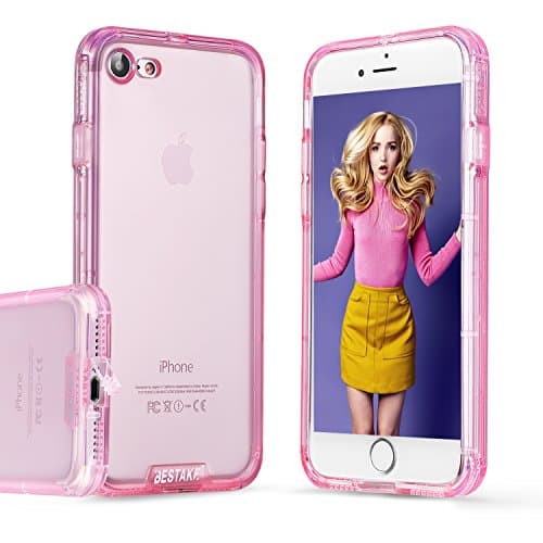 Toobe iPhone 8 Plus 7 Plus Case Clear Soft Ultra Slim Anti-Scratch Protective Armor Shock Absorbing Heavy Duty Shockproof Case Dropproof Protection With Tempered Glass,Clear Pink