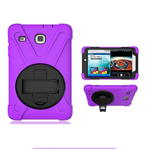 CCMAO Galaxy Tab E 8.0 Case,[Hand Strap][Kickstand]360 Degree Rotating Durable Layer Full-Body Protective Case For Samsung Galaxy Tab E 32GB SM-T378 /Tab E 8.0-Inch SM-T375 /SM-T377 Tablet (purple)