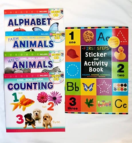 Educational Children's Learning (5PC) Bundle: 4 BOOKS with CD's and bonus STICKER ACTIVITY BOOK