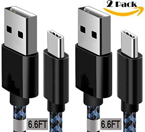 USB Type C Cable, AWOGER 6Ft 2 Pack Nylon Braided Cord Fast Charger for Samsung Galaxy Note 8 S8 S8 plus, Google Pixel, Pixel 2 XL, LG V30 G6 V20 G5, Nintendo Switch, New Macbook and More (Black/Blue)