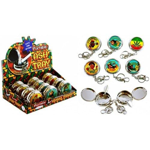 PORTABLE ASH TRAY WITH KEYCHAIN 1.5" ASSORTED DESIGN