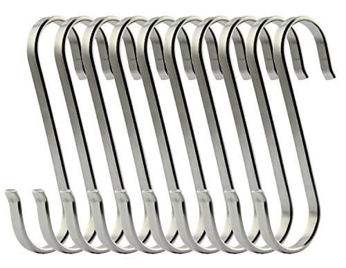 TSJ 6 Pack Large Flat S Hooks Solid Stainless Steel Kitchen Rod Hooks for Hanging Pots and Pans, Utensils, Plants, Flowers, Baskets, Towels with 2 Sizes