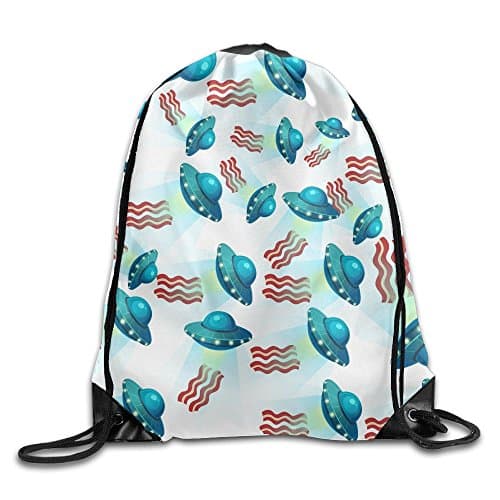 Bacon Alien Spaceship UFO Print Drawstring Backpack Lightweight Rucksack Backpack Bag