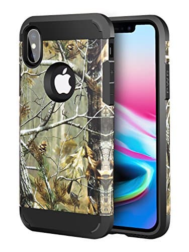 iPhone X Case, Dual Layer Camouflage Leopard Shockproof Protective Case TPU Bumper Hard PC Back Case Cover Skin for Apple iPhone X (Tree Print)