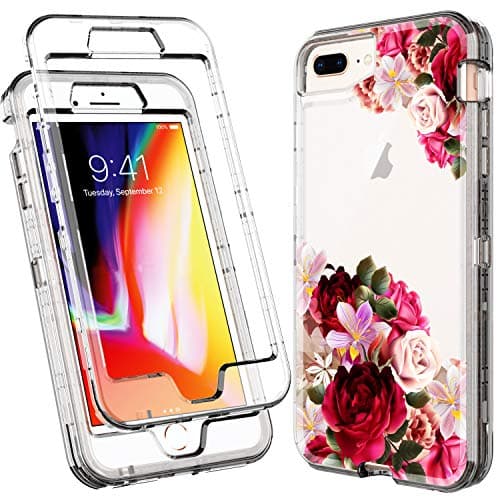 ACKETBOX iPhone 8 Plus Case/iPhone 6s Plus Case/iPhone 6 Plus Case/iPhone 7 Plus Case Floral Design PC Case and TPU Cover Full Body Protective Cover for iPhone 8/7/6s/6 Plus
