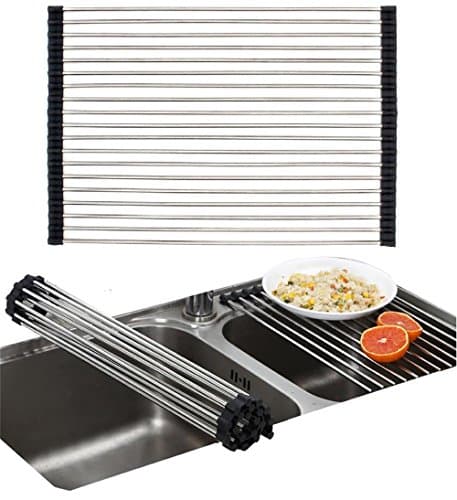 Multi-Purpose Roll-up Dish Drying Racks over Kitchen Sink (14in-black)