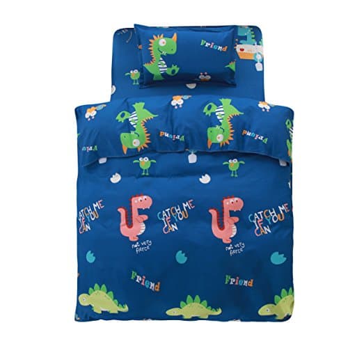FindNew Bedding Sheet Sets, 3-Piece (Single) Bed Set, Extra Deep Pockets Flat Sheet 3-Piece Duvet Cover Set, Great Gift Idea For Boys &amp; Girls, Cool &amp; Breathable (Twin, Cute Dinosaurs)