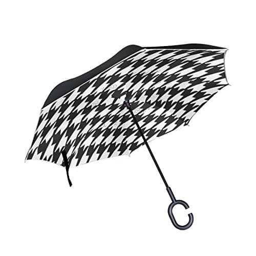 THUNANA Houndstooth Pattern Automatic Windproof UV Proof Folding Cars Reverse Inverted Umbrella for Women Men