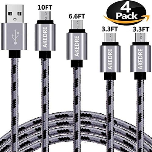 Micro USB Cable, AKEDRE 4Pack [10FT 6FT 3FT 3FT] Super-Durable Nylon-Braided Android Charging Cord for Samsung Galaxy S7 Edge/S7/S6/S4/S3, Note /4/3