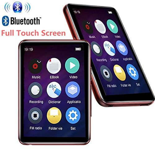 MP3 Player Bluetooth4.2 with 2.5 inch Full Touch Screen 16GB HiFi Lossless Music Player Built-in Speaker Supports FM, Video, E-Book, Electronic Dictionary, Expandable SD Card up to 128GB (Red)