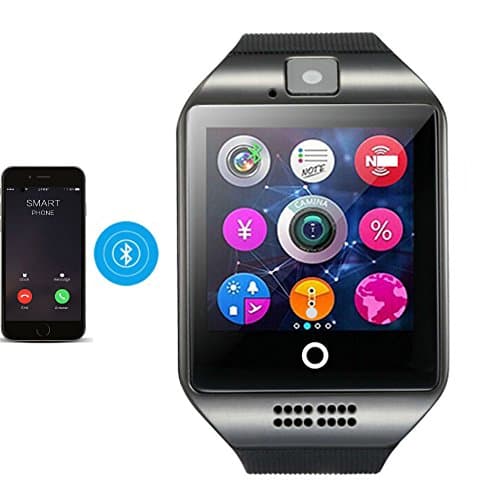 TKSTAR Bluetooth SmartWatch with Camera Touch Screen G-Sensor Watches for Men Women Kids Sweatproof Call &amp; Text for Android SIM Pedometer WristWatch Apple Samsung (Q18 Fitness Smartwatch - Black)