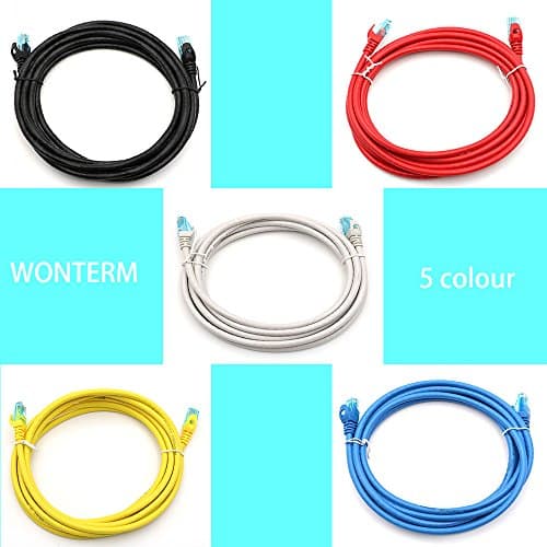 WONTERM RJ45 Cat6 Ethernet Patch Cord 10 FT (3 Meter)in Electronics Copper Computer Networking Cable (5 Pack) PVC Jacket-Multi Color (Grey / Black / Red / Yellow / Blue)