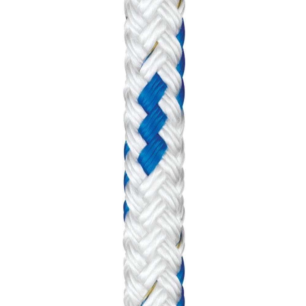Braid on Braid Polyester Fleck Rope: 18mm White/Blue 100m Reel
