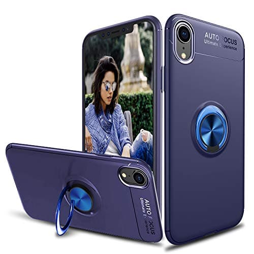lovpec Soft iPhone XR Case, [Ring Series] Slim Thin 360 Degree Rotating Ring Kickstand with Magnetic Shockproof Protective Phone Case Cover Compatible with iPhone XR (2018) 6.1 inch (Blue)