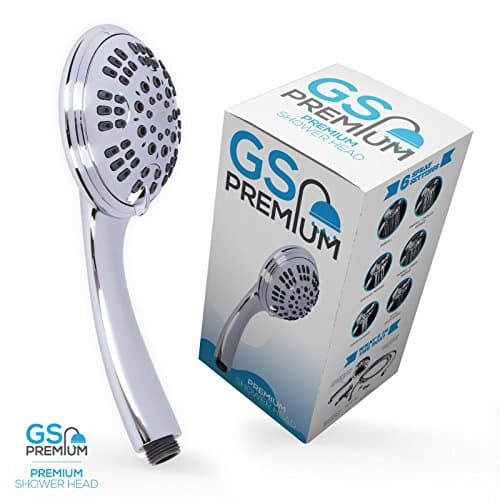 Handheld Shower Head Massager with Solid Brass Mount & Free Teflon Tape | 6 Spray Settings High-Pressure Showerhead | Stainless Steel Hose | 2.5gpm Detachable Bathroom Hand Held Sprayer (Chrome)