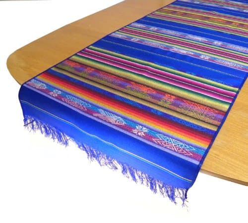 Minga Serape Hand Woven Traditional Fish Pattern Table Runner, Deep Blue