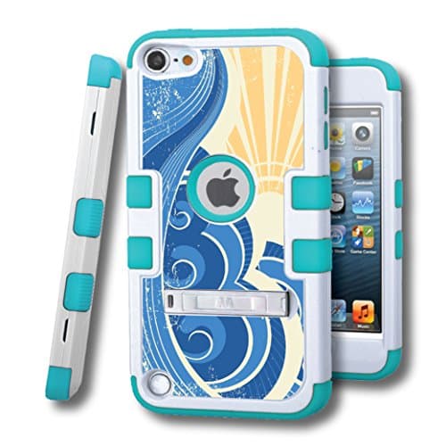 iPod touch 5 Case, CASECREATOR[TM] For Apple iPod touch 5 5G 5th GEN () -- TUFF Hybrid Rubber Hard Snap-on Case Natural Cream W/Tropical Teal-Blue Waves