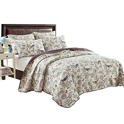 EAVD Grey Leaf Pattern Duvet Cover King Soft 100% Cotton Chic Leaves Printed Bedding Set with 2 Pillowcases Modern Style Botanical Leaf Pattern Comforter Cover with Zipper Closure