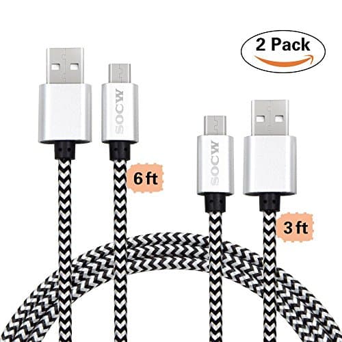 Micro USB Cable, SOCW 2 Pack (3.3ft+6.6ft) USB to Micro USB Cables High Speed USB Sync Android Charging Cables for Samsung, HTC, Motorola, Nokia, Kindle, LG, and More - Silver