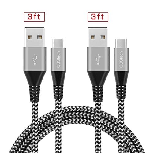 USB Type C Cable, QSStech USB C to USB 3.0 Cable 2PCS 3.3ft/1m Nylon Braided Cord USB Type A to C Fast Charger for Samsung Galaxy S8+,Macbook,Huawei,LG G6 V20 G5,Google Pixe (Black+Gray)