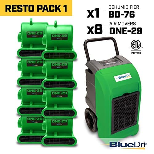 Green BlueDri RestoPack1 includes 1x 76 Pint PPD Stackable Commercial Dehumidifiers 8x 1/3 HP 3 Speed 2.9 Amp One-29 Stackable Air Mover