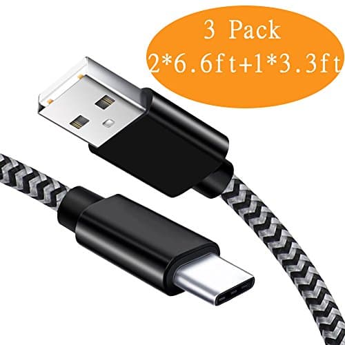 USB Type C Cable, Koncle USB C Cable, 3 Pack (2x6.6 ft+1x3.3 ft) Nylon Braided Type C Charger Cord 2.4A for Samsung Galaxy Note 8/S8 Plus/S8, Google Pixel, Nokia N1, Nintendo Switch, New Macbook 12"