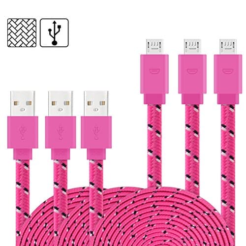 Micro Cable, AiGoo [3-Pack] Premium 6FT Flat Nylon Fabric Braided USB 2.0 A Male to Micro B Charger Cables for Samsung Galaxy S7 Edge, S6, HTC, Motorola, Sony, LG, Nokia, Blackberry and More, Rosered