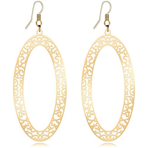 Happy Source Jewelry Plated Rounded Hollow Pattern Drop Shaped Dangle Earrings Rose-golden Color