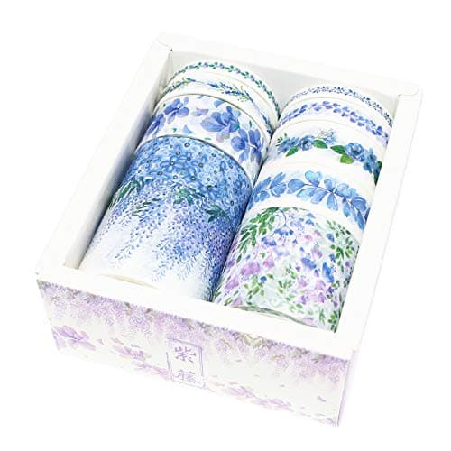 BITEYI Washi Tape Set 10 Rolls Masking Tape Multi-Pattern-Themes Sticky Paper Tapes for DIY Decorative Craft,Bullet Journal,Gift Wrapping,Scrapbook (Wisteria)